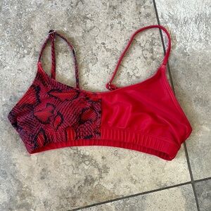 Red and Black Snake Print Bikini Top